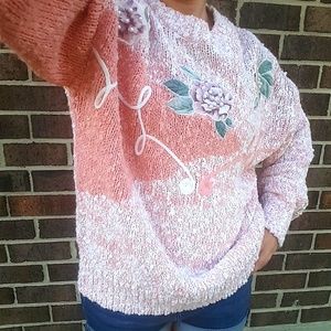 Vintage Floral Chunky Pearl Two Tone Pink Sweater